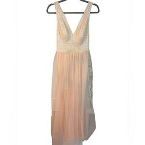 Fame and Partners Blush Pink Sequin and Tulle Open Back Gown Size 4